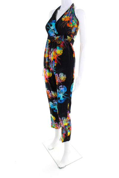 Yumi Kim Women's Sleeveless Printed Halter Neck Satin Jumpsuit Multicolor Size S