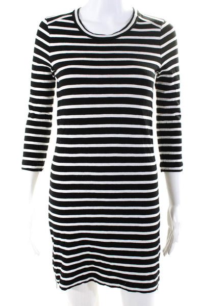 J Crew Womens Cotton Striped Print Zipper Hem 3/4 Sleeve Tunic Black Size 2XS