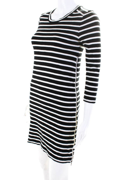 J Crew Womens Cotton Striped Print Zipper Hem 3/4 Sleeve Tunic Black Size 2XS