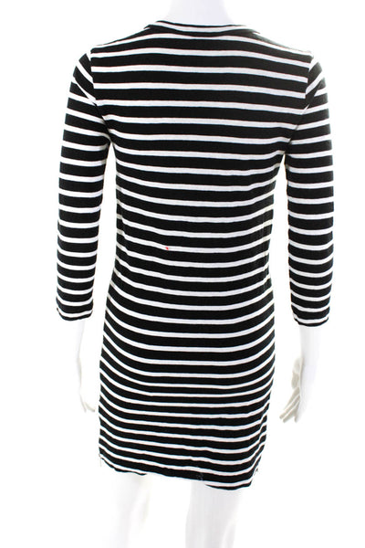 J Crew Womens Cotton Striped Print Zipper Hem 3/4 Sleeve Tunic Black Size 2XS