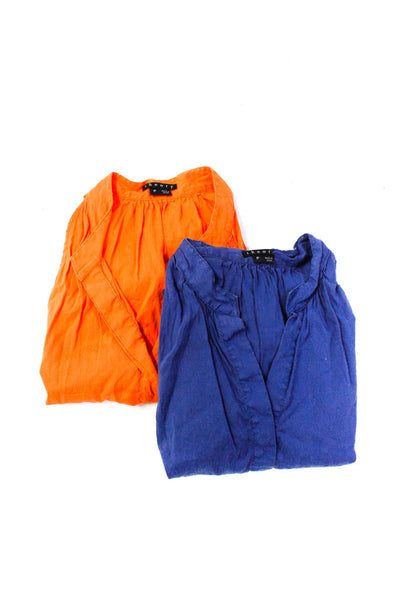 Theory Womens Linen V-Neck Sleeveless Tunic Tank Tops Orange Blue Size PP Lot 2