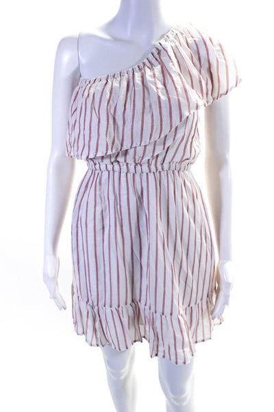 BB Dakota Womens One Shoulder Vertical Stripe Shift Dress WHite Red Size XS