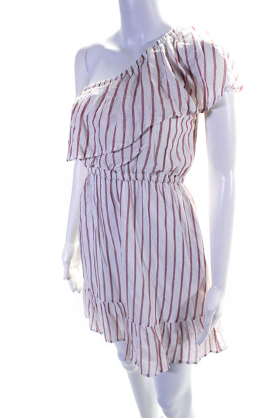 BB Dakota Womens One Shoulder Vertical Stripe Shift Dress WHite Red Size XS