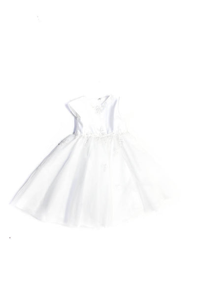 Sarah Louise Girls Cap Sleeve Floral Lace Detail A Line Tulle Dress White Size 2