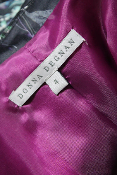 Donna Degnan Womens Floral Print Blazer Jacket Black Multi Colored Size 4