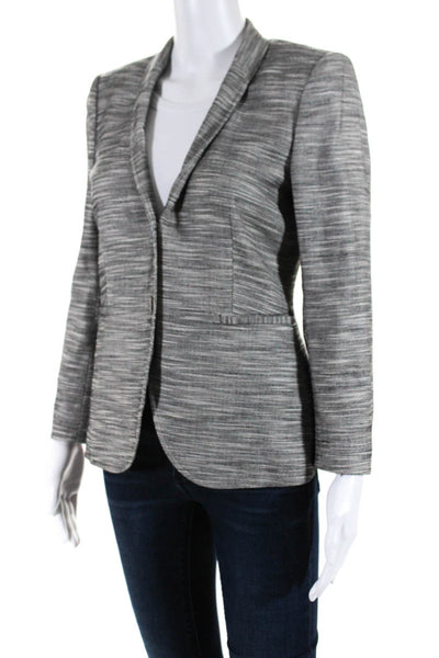Santorelli Womens Striped Two  Button Jacket Black Wool Size 4