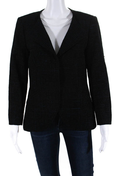 Santorelli Womens Woven Button Down Jacket Black Blue Wool Size 4