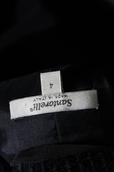 Santorelli Womens Woven Button Down Jacket Black Blue Wool Size 4