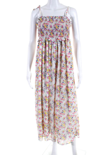 Kos Resort Womens Floral Print Smocked Maxi Dress White Size Extra Small