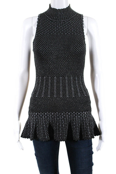 Torn by Ronny Kobo Womens Peplum Tank Top Blouse Black Silver Size Small