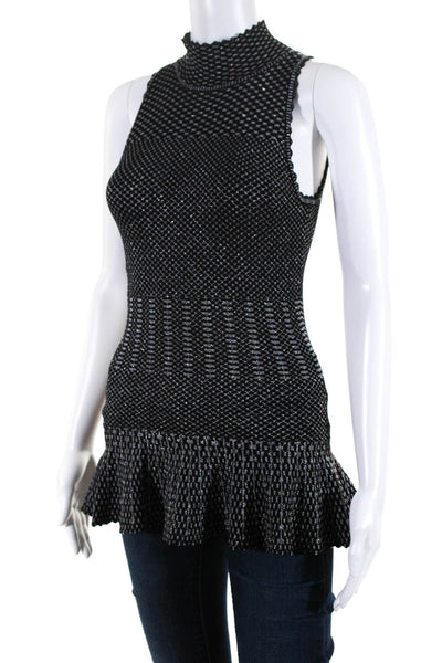 Torn by Ronny Kobo Womens Peplum Tank Top Blouse Black Silver Size Small