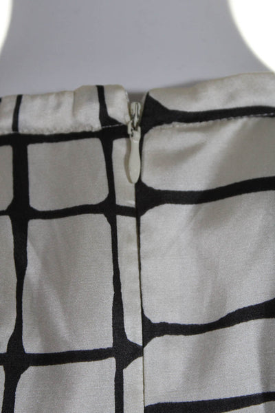Banana Republic Womens Silk Geometric Print Zip Sheath Midi Dress Cream Size 4