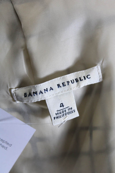 Banana Republic Womens Silk Geometric Print Zip Sheath Midi Dress Cream Size 4