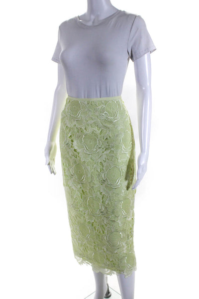 Ted Baker London Womens Floral Lace Split Hem Midi Pencil Skirt Green Size M