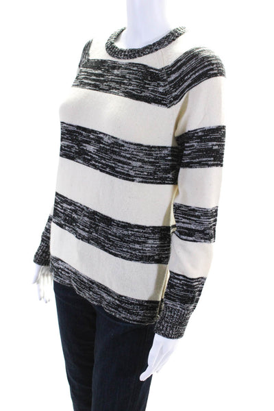 Cardigan Womens Knit Striped Round Neck Side Zip Pullover Sweater Cream Size S