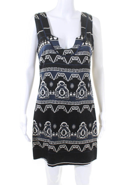 Wendy Katlen Womens Silk Geometric Print Sleeveless Midi Dress Black Size 6