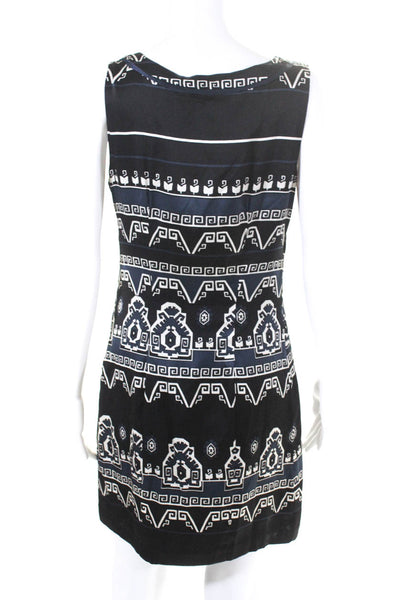 Wendy Katlen Womens Silk Geometric Print Sleeveless Midi Dress Black Size 6