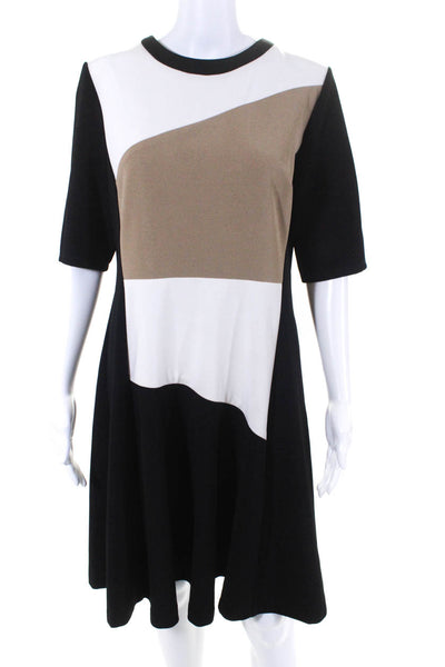 Sandra Darren Women's Round Neck Short Sleeves A-Line Color Block Midi Dress 14