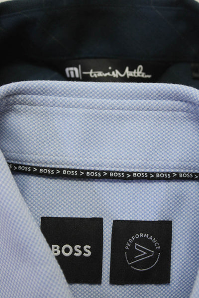 BOSS Travis Mathew Mens Button Up Collared Dress Shirts Blue Size M L Lot 2