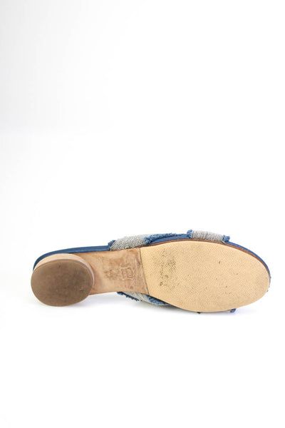 Jildor Womens Fringed Stud Cross Strap Texture Block Heels Sandals Blue Size 6.5