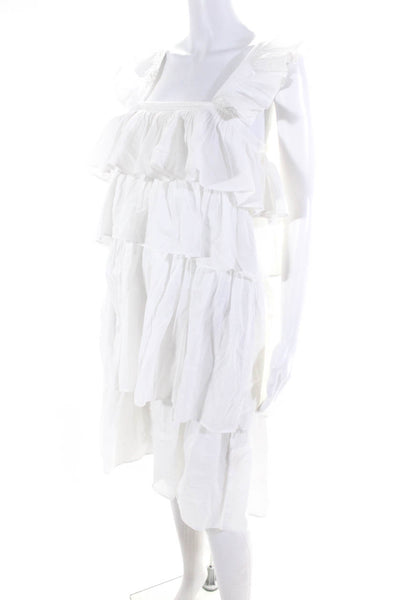 Wiggy Womens Cotton Sleeveless Ruffled Tiered Pullover Dress White Size XS