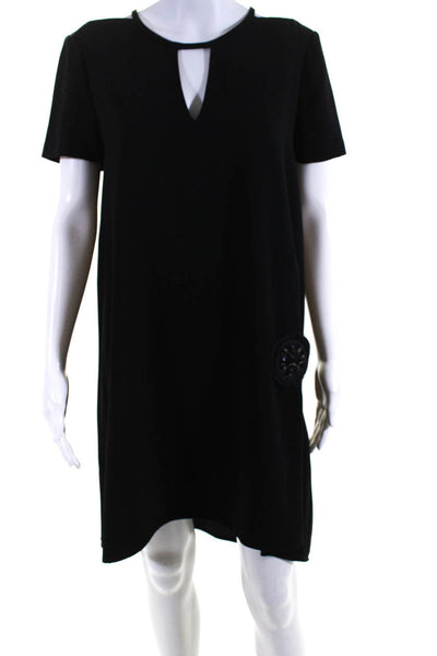 Trina Turk Womens Short Sleeve Cold Shoulder Keyhole Shift Dress Black Size 6