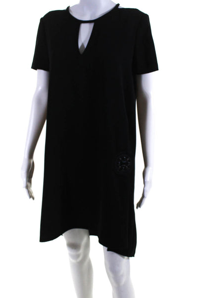 Trina Turk Womens Short Sleeve Cold Shoulder Keyhole Shift Dress Black Size 6