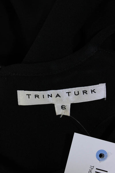 Trina Turk Womens Short Sleeve Cold Shoulder Keyhole Shift Dress Black Size 6