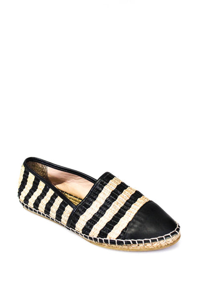 Loeffler Randall Womens Black Natural Striped Slip On Flat Loafer Shoes Size 7.5