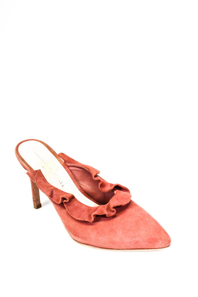 Loeffler Randall Womens Rust Ruffle Suede High Heels Mules Sandals Shoes Size 7B
