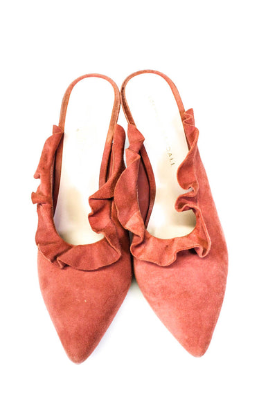 Loeffler Randall Womens Rust Ruffle Suede High Heels Mules Sandals Shoes Size 7B