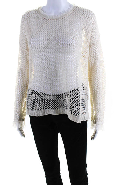 Moon River Womens Cream Open Knit Crew Neck Pullover Sweater Top Size S