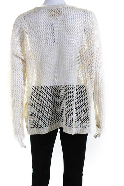 Moon River Womens Cream Open Knit Crew Neck Pullover Sweater Top Size S