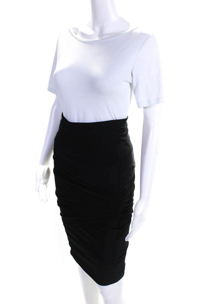 Thomas Wylde Womens Ruched Knee Length Zip Up Pencil Skirt Black Size Small
