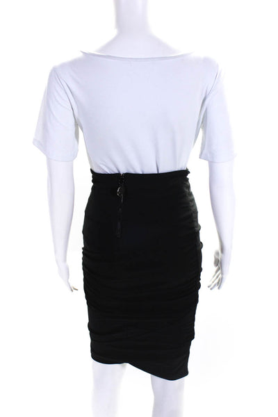 Thomas Wylde Womens Ruched Knee Length Zip Up Pencil Skirt Black Size Small