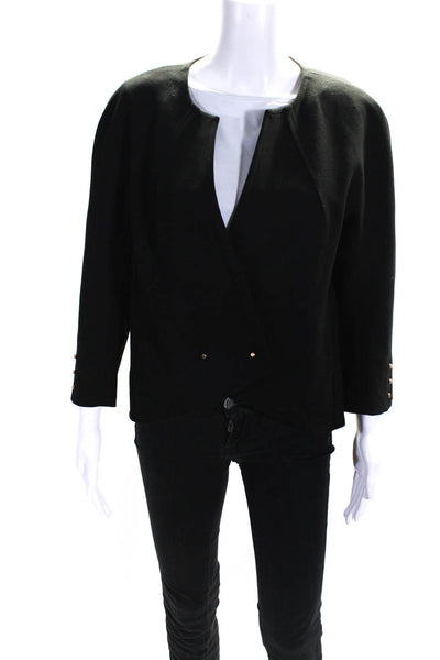 Trina Turk Womens 3/4 Sleeve Asymmetrical V-Neck Blazer Jacket Black Size 6