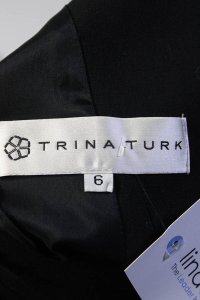 Trina Turk Womens 3/4 Sleeve Asymmetrical V-Neck Blazer Jacket Black Size 6