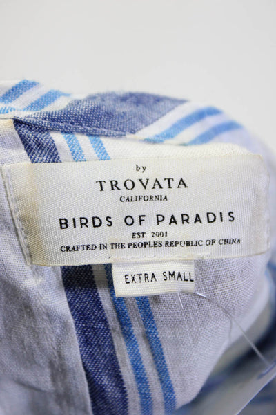 Birds of Paradis Womens Half Sleeve Vertical Stripe Linen Dress White Blue XS