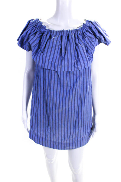 Sea New York Womens Striped Off The Shoulder Dress Blue Cotton Size 2