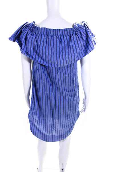 Sea New York Womens Striped Off The Shoulder Dress Blue Cotton Size 2