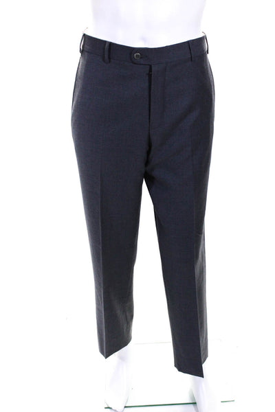 Zanella Mens Solid Gray Wool Pleated Straight Leg Dress Pants Size 34