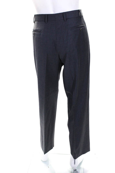 Zanella Mens Solid Gray Wool Pleated Straight Leg Dress Pants Size 34