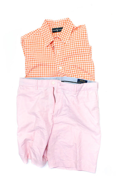 Ralph Lauren Polo Ralph Lauren Men Shorts Orange Checker Dress Shirt Size L lot2