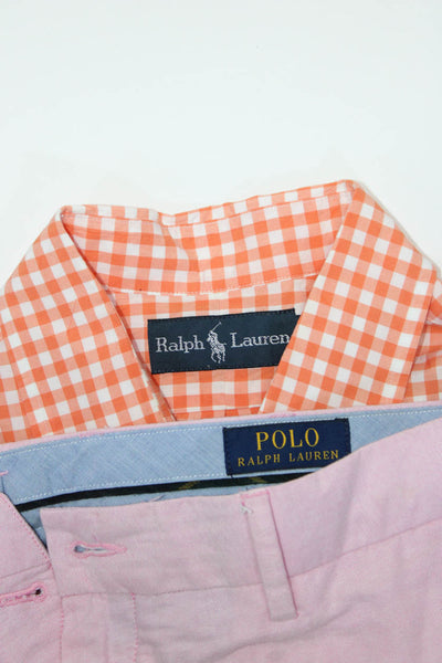 Ralph Lauren Polo Ralph Lauren Men Shorts Orange Checker Dress Shirt Size L lot2