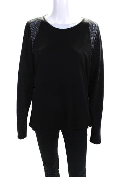 Elie Tahari Sport Womens Long Sleeve Mesh Crewneck Pullover Sweater Black Size L