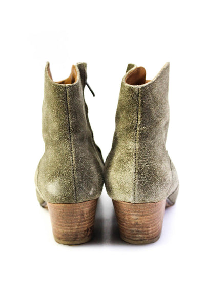 Isabel Marant Etoile Women's Suede Block Heel Ankle Boots Sage Green Size 5