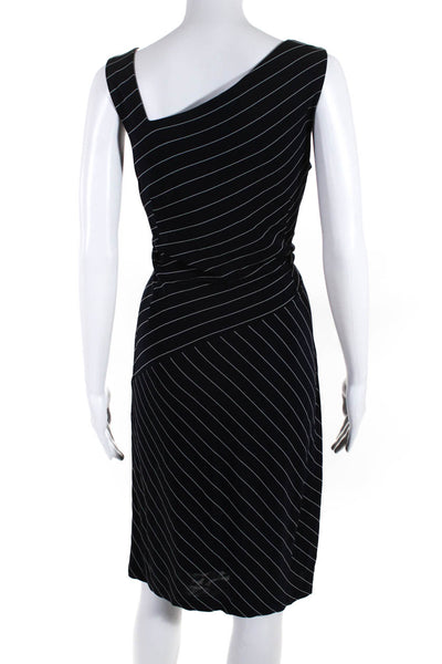 David Meister Womens Side Zip Sleeveless V Neck Striped Dress Navy Blue Size 10