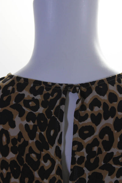 Rebecca Minkoff Women's Satin Animal Print Short Sleeve Blouse Beige Size M
