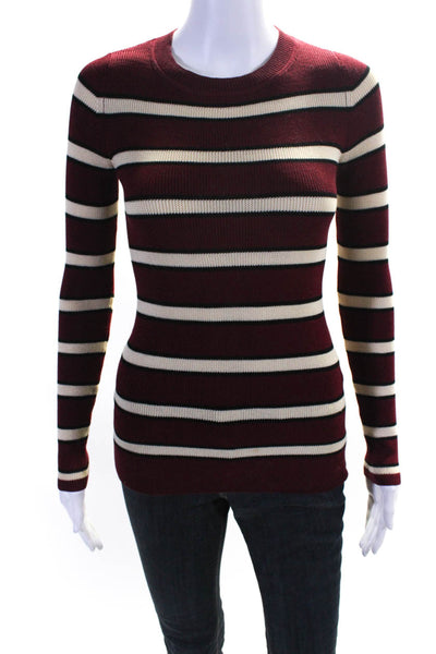 Isabel Marant Etoile Womens Long Sleeve Knit Crewneck Sweater Red Ivory Size 34