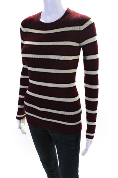 Isabel Marant Etoile Womens Long Sleeve Knit Crewneck Sweater Red Ivory Size 34